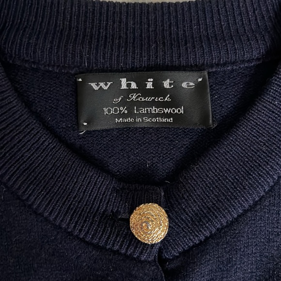 Women’s Vintage White of Norwich 100% Lambswool Navy Blue Cardigan Sweater S/M - Picture 3 of 6